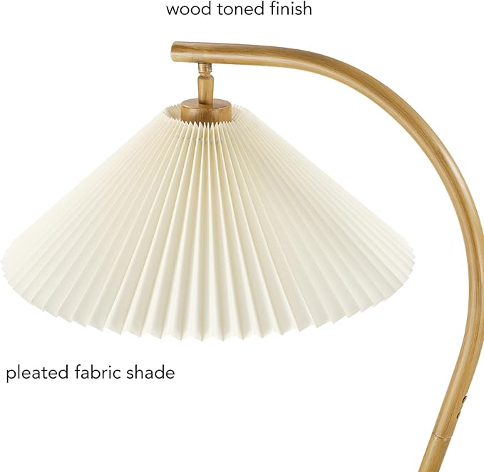 GLOBE Electric x Novogratz 61000043 62" Floor Lamp, Wood Toned, White Pleated Shade, Pivot Joint on Shade, On/Off Foot Switch, Black Cord, Modern Lighting for Living Room or Office-Ruum Studio Home