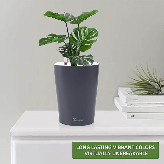 Dexceder 6x7 Self Watering Planter Indoor Outdoor, Matte Table Flower Plant Pot with Water Level Indicator (Slate Gray)-Ruum Studio Home