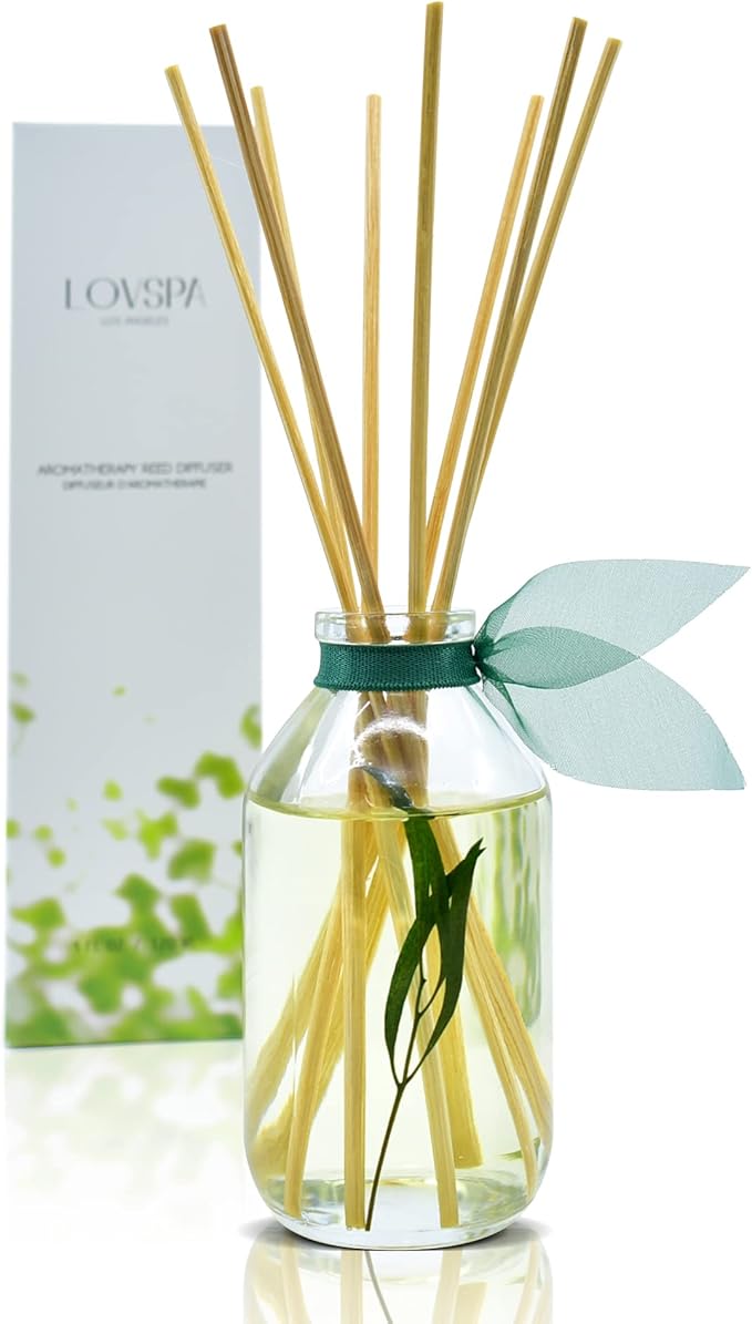 LOVSPA Reed Diffuser Set, Bamboo Citrus Scented Oil Diffuser with Sticks, Home Fragrance Accessories for Bathroom Shelf Decor, Aroma Diffusers for Home or Office Desk, USA Made-Ruum Studio Home