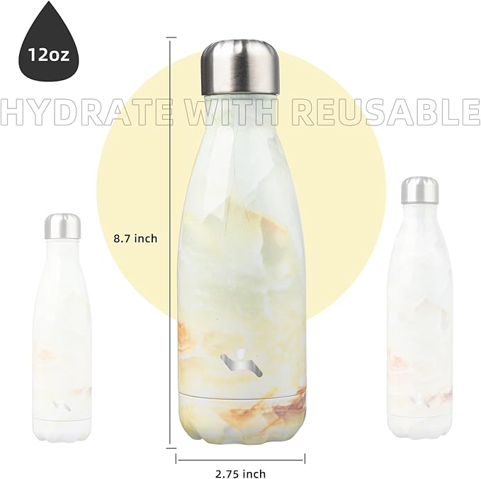 Insulated Water Bottles,12 oz Double Wall Stainless Steel Vacumm Metal Flask for Sports Travel,Marble Jade-Ruum Studio Home