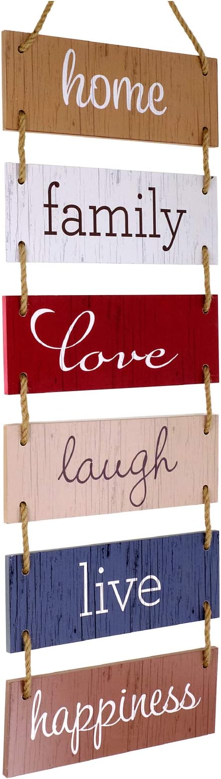 EXCELLO GLOBAL PRODUCTS Large Hanging Wall Sign: Rustic Wooden Decor (Home, Family, Love, Laugh, Live, Happiness) Hanging Wood Wall Decoration (11.75" x 32")-Ruum Studio Home