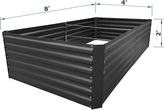8x4x2FT Metal Raised Garden Bed Kit, Galvanized Outdoor Garden Bed Planter Box for Vegetables, Flowers, Herbs, Succulents and More, Black-Ruum Studio Home