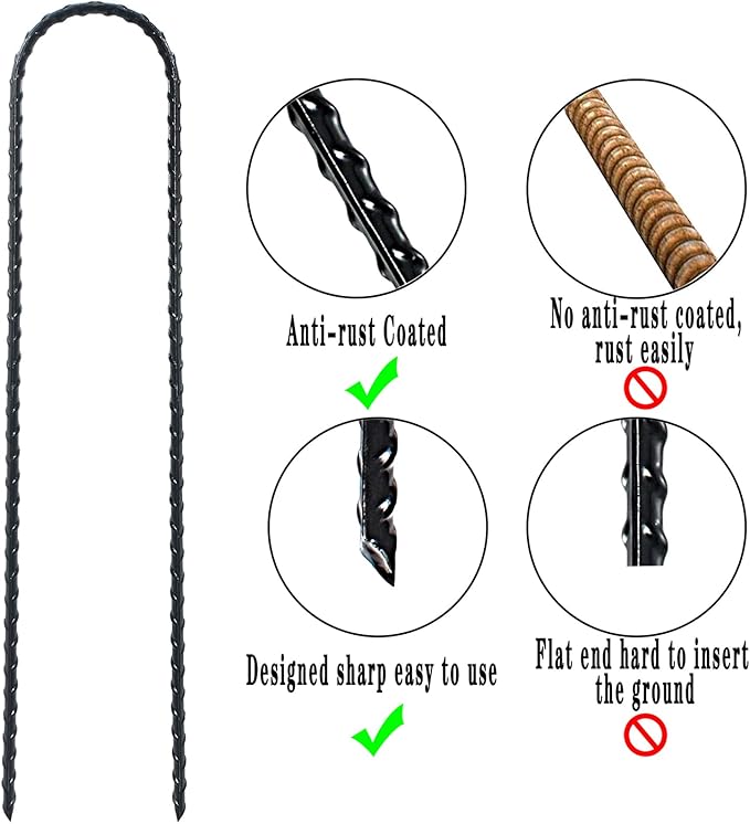 DTANX 12 Pack 12 Inch Rebar Stakes Heavy Duty Trampoline Anchors, Garden Stakes Tent Stakes Steel Ground Anchors, Black-Ruum Studio Home