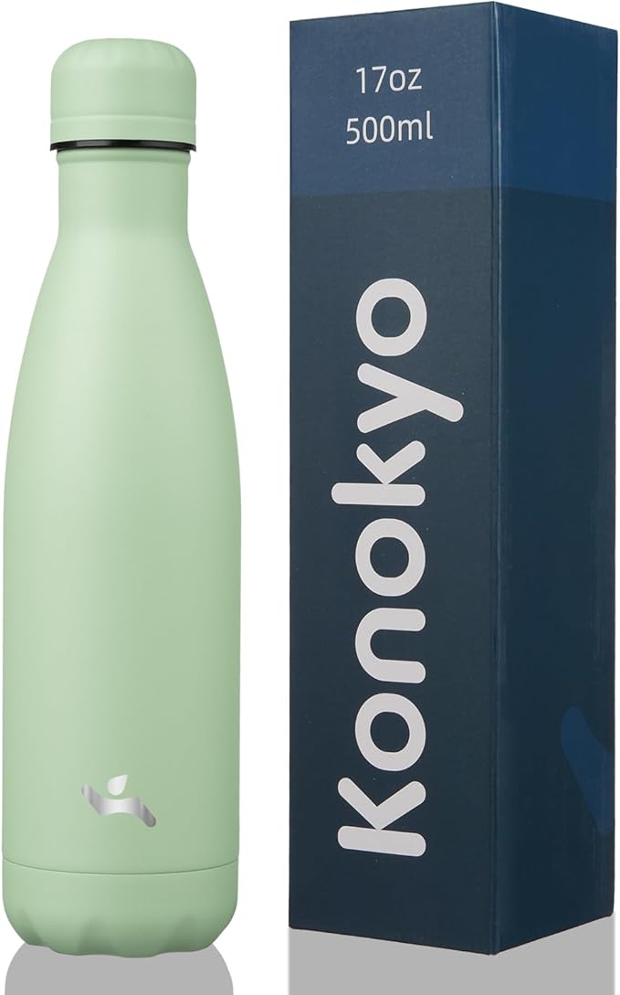 Insulated Water Bottles,17 oz Double Wall Stainless Steel Vacumm Metal Flask for Sports Travel,Macaron Green-Ruum Studio Home