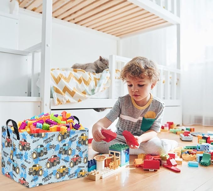 HIYAGON Rectangular Monster Truck Basket for Kids Baby Basket for Boys and Girls Cute Toy Storage Organizer Bin Box Truck Room Decor(Monster Truck)-Ruum Studio Home