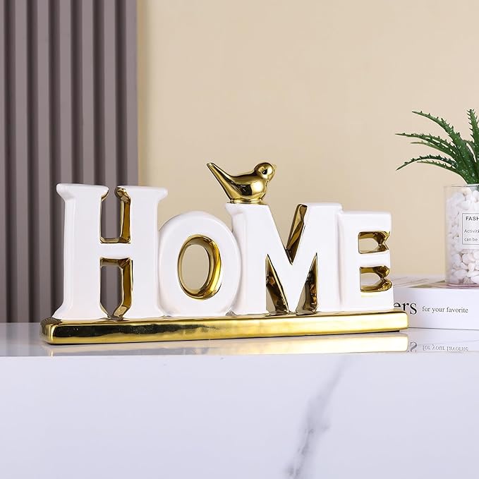 Love Sign Decoration,White and Gold Love Signs for Home Decor Statue,Modern Bird Sculpture Personalized Love Decor,Gold Style Figurine Decorative Ornaments for Living Room,Bedroom,Desktop (Home white)-Ruum Studio Home
