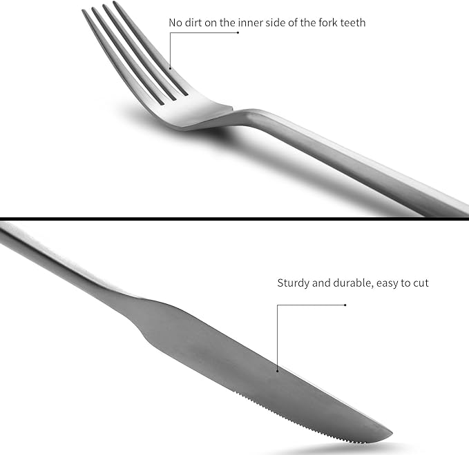 Silverware Set Flatware Set Matte Silver Cutlery Set with Hexagon Handle Forged Stainless Steel 20 Pieces for Home Hotel Use Service for 4-Ruum Studio Home