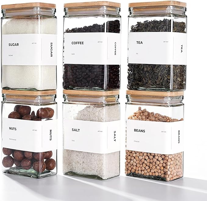 27 oz Glass Storage Jars with Bamboo Lid, set of 6, glass canisters with airtight lids, Clear jars with lids for Cookie, Candy, Tea, Coffee Bean and Rice (White)-Ruum Studio Home