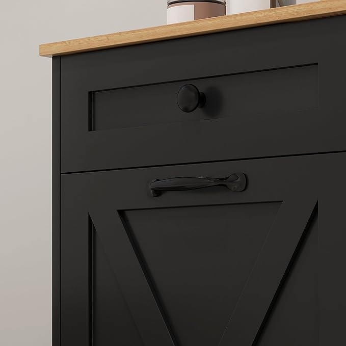 HOMCOM Tilt Out Laundry Hamper Cabinet with 2 Removable Baskets, Freestanding Bathroom Storage Cabinet with 2 Drawers, Trash Can Cabinet for Living Room, Laundry Room, Black-Ruum Studio Home