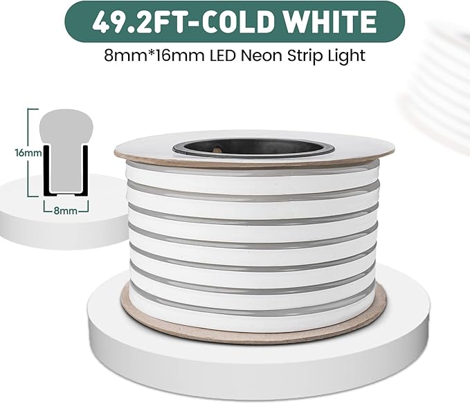 GZBtech Flexible LED Neon Rope Lights 50FT,AC 110-120V Waterproof Strip Light, 120 LEDs/M Cuttable Connectable Neon Lighting for Indoor Outdoor Home Decor/Commercial Building Use-Cold White 15M-Ruum Studio Home