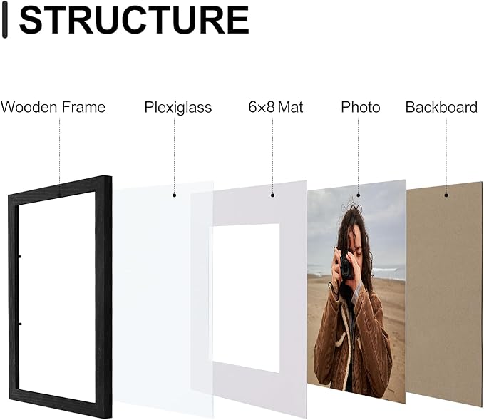 Vittanly 8x12 Picture Frames Set of 9, Shatter Resistant Plexiglass, Display 6x8 Pictures with Mat or 8x12 without Mat, Photo Frames for Wall or Tabletop, Engineered Wood, Black-Ruum Studio Home
