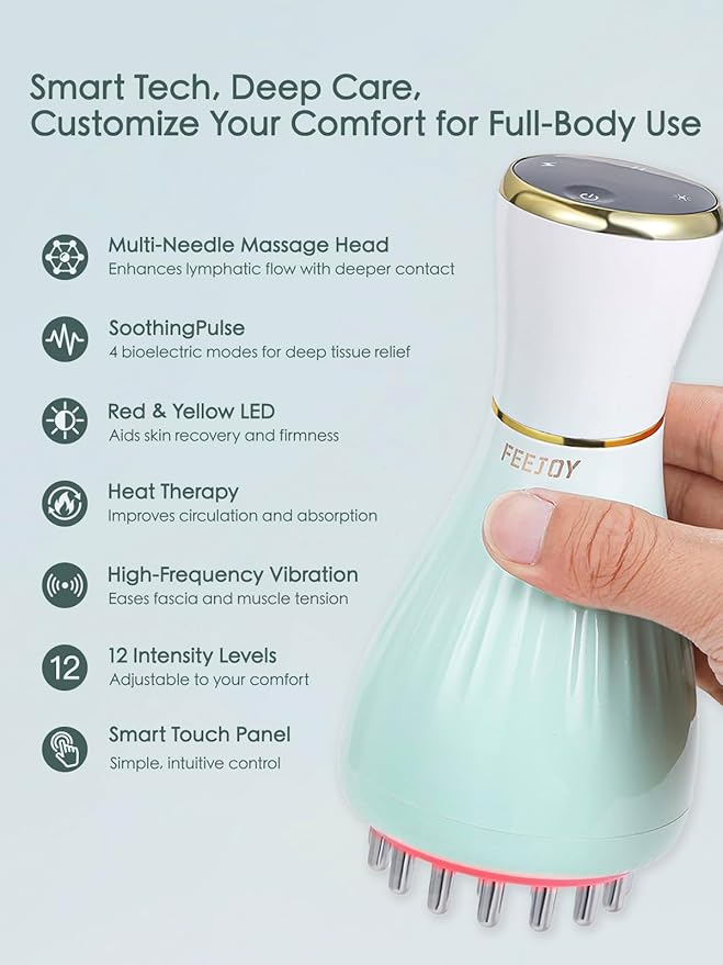 Lymphatic Drainage Massager & Massage Tool with Cellulite Oil, Body Sculpting Machine & Fascia Blaster for Cellulite with Microcurrent, Light, Heat & Vibration, for Legs, Arms & Belly-Ruum Studio Home