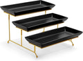 MALACASA 3 Tier Serving Trays for Party, 14 Inch Porcelain Black Trays for Serving Food, Dessert Stand with Collapsible Gold Metal Rack-Ruum Studio Home