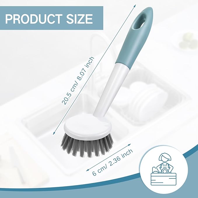 Patelai 12 Pack Kitchen Scrub Dish Brush with Long Handle Dish Scrubber with Stiff Bristles Scrub Brushes for Kitchen Dishes Washing Tools, Pots, Pans and Sink Cleaning (Celadon)-Ruum Studio Home