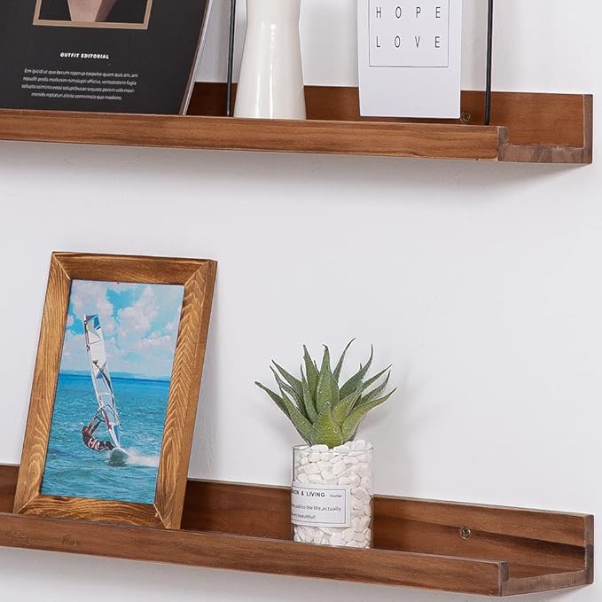 AZSKY 36 Inch Floating Book Shelves Rustic Wood Wall Picture Ledge Shelf for Storage Light Walnut Wall Mounted Picture Photo Display Shelf a Set of 3 Hanging Book Shelf-Ruum Studio Home