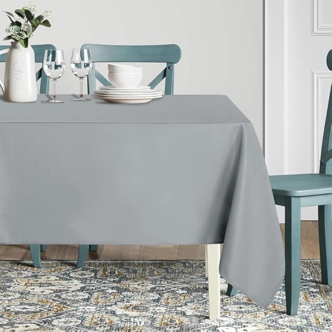 sancua Rectangle Tablecloth - 90 x 132 Inch - Stain and Wrinkle Resistant Washable Polyester Table Cloth, Decorative Fabric Table Cover for Dining Tables, Buffet Parties and Camping, Silver Grey-Ruum Studio Home