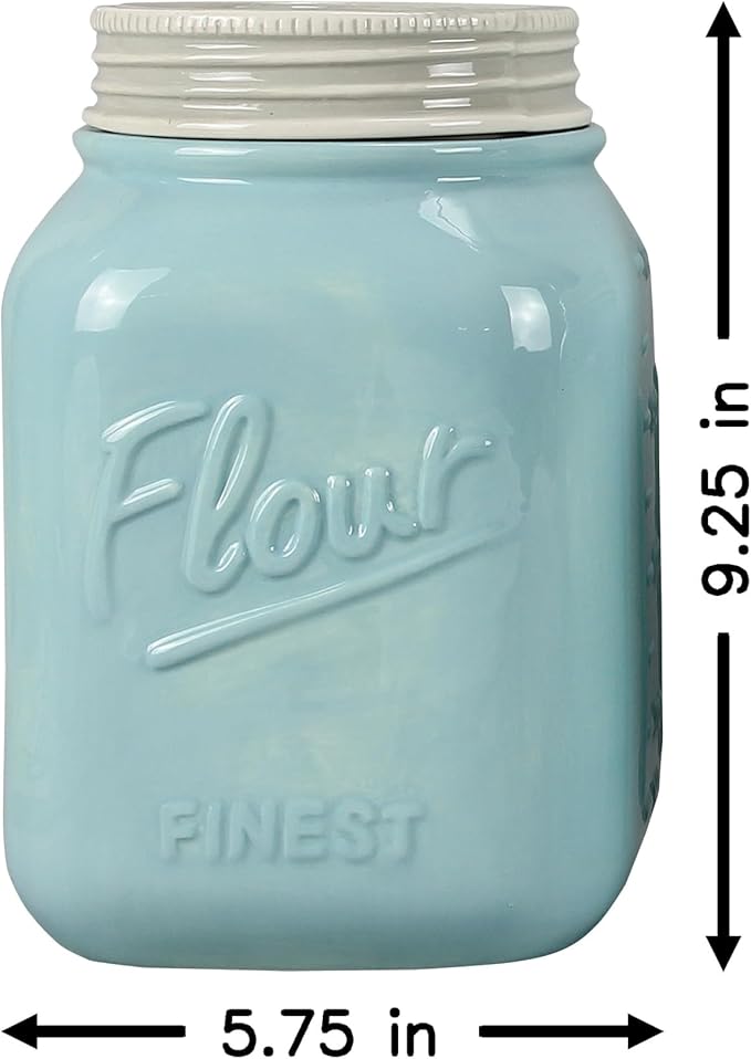 Young's Inc. 4 Pcs Set Vintage Ceramic Canisters- Storage Container for Kitchen and Bathroom - Beautiful Home Decor Accent to Store Food, Coffee, Tea, and More - Sky Blue-Ruum Studio Home
