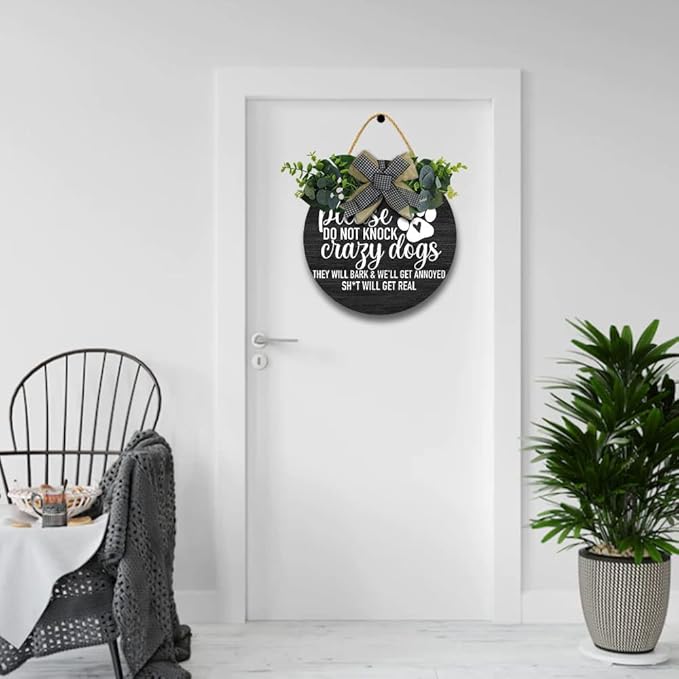 Crazy Dog Hanging Wall Sign for Front Door Home Kitchen Decor Rustic Wooden Round Sign Wall Decoration for Kitchen Dining Room Living Room Bedroom Outdoor-Ruum Studio Home