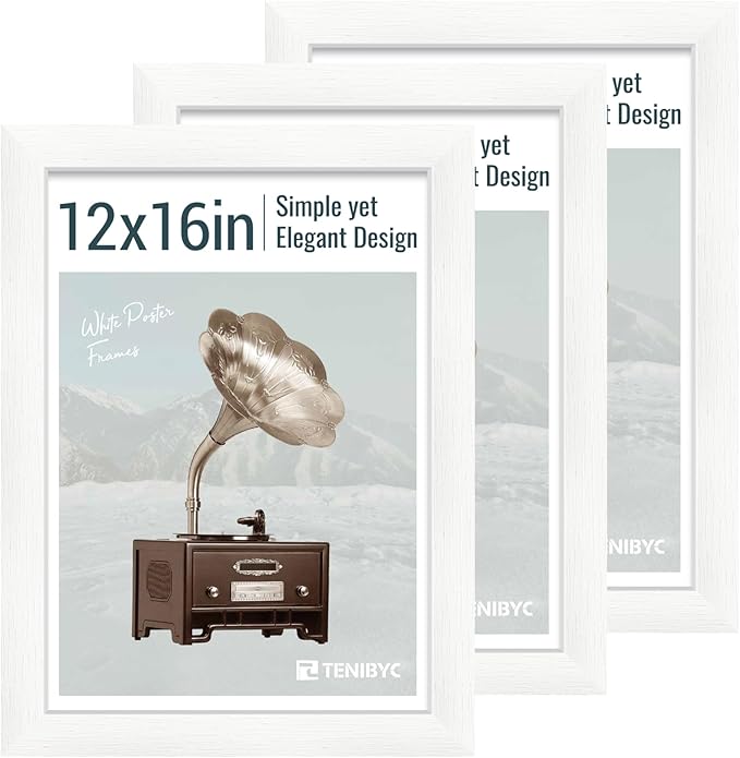 12x16 Picture Frame 3 pk - White Woodgrain, HD Tempered Glass, Wall Gallery Photo Frame-Ruum Studio Home