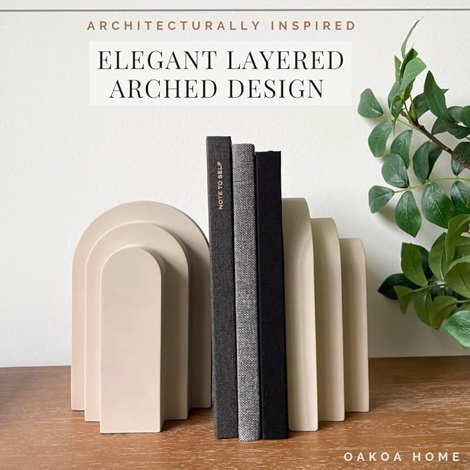 OAKOA Concrete Heavy Book Ends Decorative - Decorative Bookends for Heavy Books - Book Ends for Shelves Decorative - Heavy Duty Bookends for Shelves Decorative - Modern Bookends Decorative-Ruum Studio Home