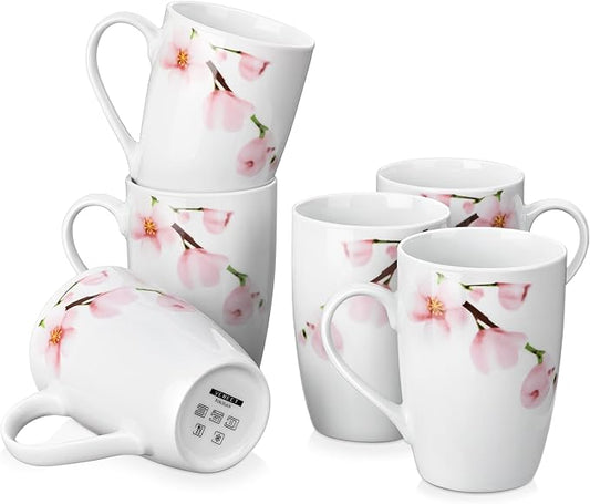 VEWEET Large Coffee Mugs Set of 6, 16 OZ Coffee Cups Set with Handle, Floral Mug Sets Ceramic Cup Set for Kitchen, Microwave& Dishwasher Safe, Series ANNIE-Ruum Studio Home