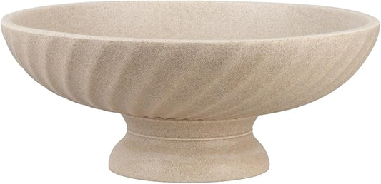 Large Resin Pedestal Decorative Bowl - Modern Fruit Bowl for Kitchen Counter - Handicraft Bowls for Home Decor - Key Bowl for Entry Table,Artificial Stone Beige-Ruum Studio Home