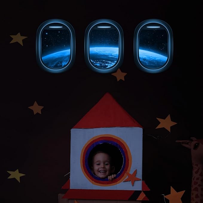 Quanhaigou Glow in The Dark 3D Space Wall Decals, Set of 3 Galaxy Window Stickers for Wall,Planet Themed Room Decor for Kids Boys-Ruum Studio Home