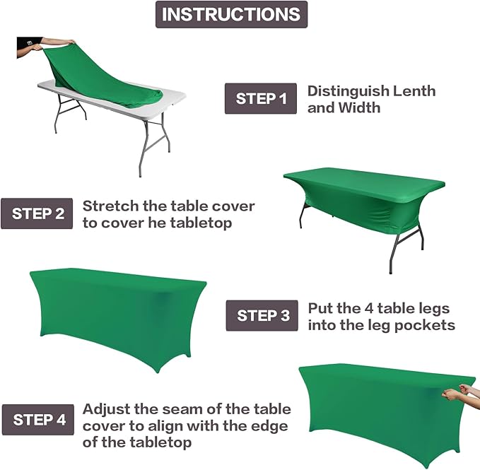 IVAPUPU 2 Pack 6FT Table Cloth for Rectangular Fitted Events Stretch Emerald Green Table Covers Washable Spandex Tablecloth Protector for Party, Wedding, Cocktail, Banquet, Festival-Ruum Studio Home