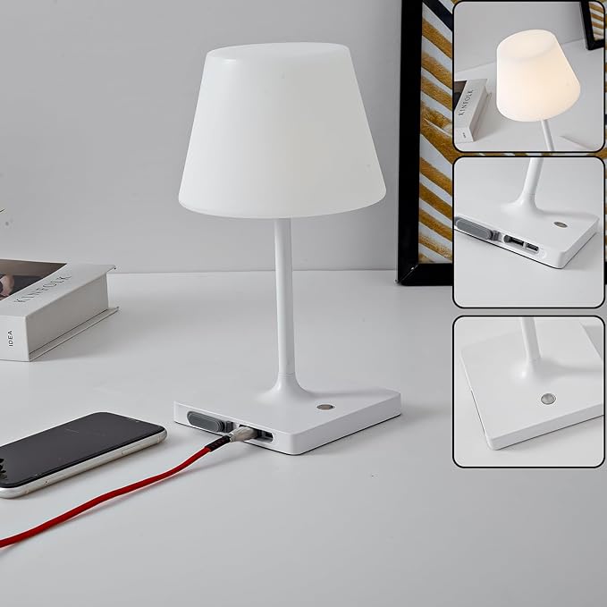 Cordless Table lamp, Outdoor Battery Operated Rechargeable Desk lamp,Waterproof Shower Lamp,4000mAh LED 3 Colors Small Wireless lamp for Kitchen Counter -White-Ruum Studio Home