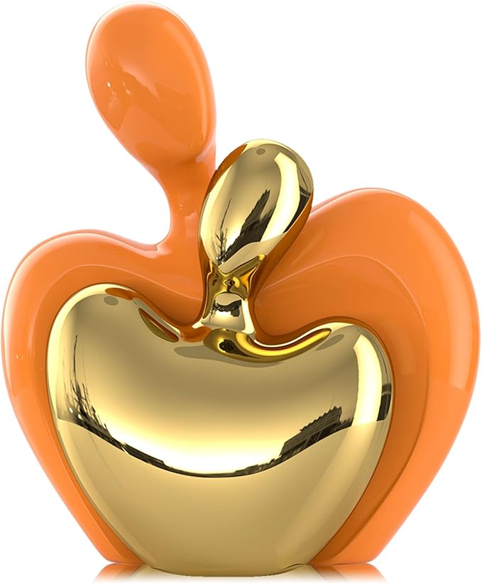 XMGZQ Orange and Gold Ceramic Couple Figurines Home Decor,Wedding Engagement Romantic Gift for Husband Wife,Large Male and Female Love Statue Valentine's Day Birthday,Abstract Hugging Couple-Ruum Studio Home