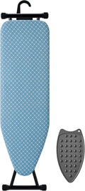 Compact Ironing Board 13 x 43, Iron Board with Heat Resistant Surface, Adjustable Height, Space Saving Table with Hook & Iron Rest for Home & Laundry Room, Diagonal Checkered Blue-Ruum Studio Home