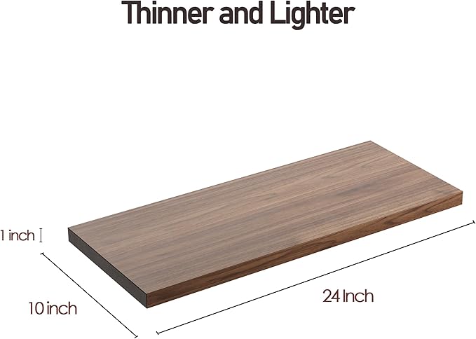 Wall Shelf Set of 2, Walnut Floating Shelves 24 in W x 10 in D x 1 in H, Wooden Floating Wall Shelf with Invisible Brackets for Living Room/Bedroom/Bathroom/Kitchen Storage and Decor-Ruum Studio Home