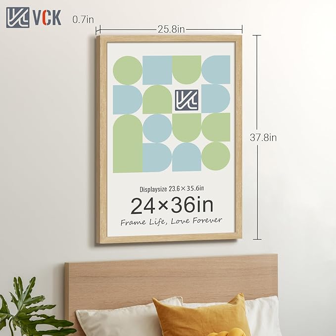 VCK 24x36 Oak Poster Frame 3 Pack, Natural Solid Wood Picture Frames, Wall Mounting Hanging-Ruum Studio Home