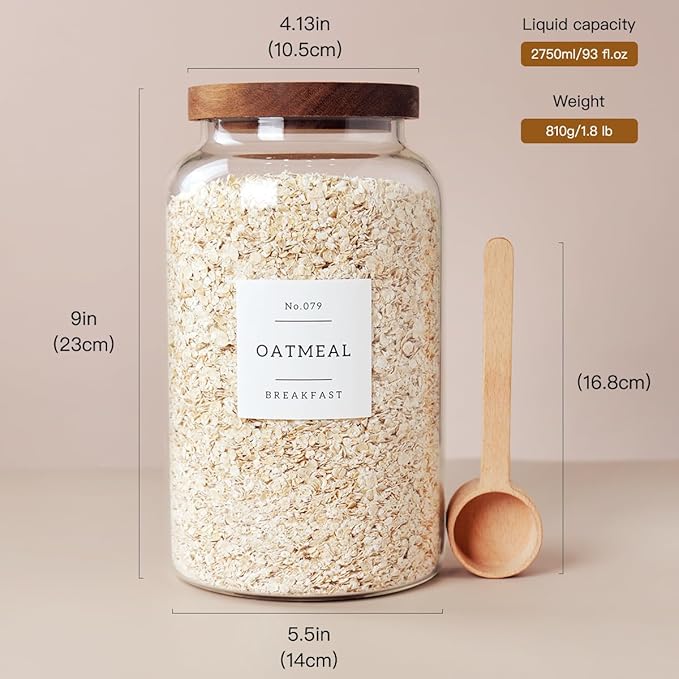 2 PCS Large Glass Jar with Airtight Lid, Glass Food Storage Jars for Tea,Spice,Cereal, Egg,Flour,Coffee and More(98 FL OZ/2800 ml)-Ruum Studio Home