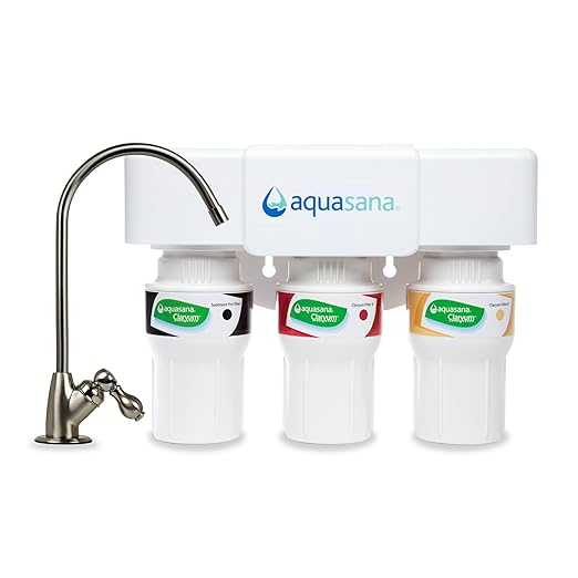 Aquasana Under Sink Water Filter System - Reduces PFAS, Lead, & Chlorine in Drinking Water - Under Counter Claryum Filtration for Kitchen - 3-Stage - Brushed Nickel Faucet - AQ-5300.55-Ruum Studio Home