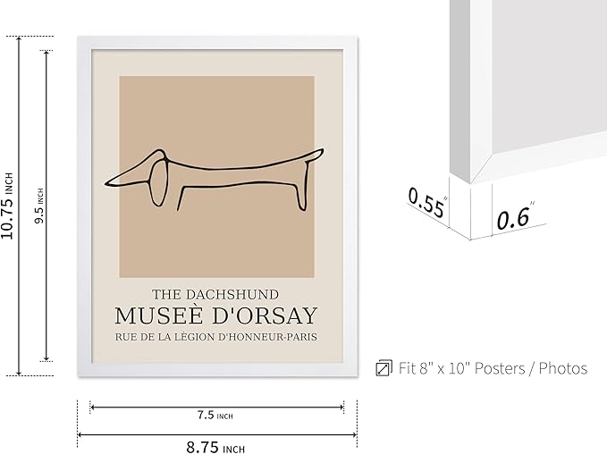 Poster Master Vintage Poster - Retro Minimalist Print - Gift for Artist, Housewarming - Dachshund Dog, Line Drawing, Abstract - Wall Decor for Living Room, Bedroom, 8x10 White Framed-Ruum Studio Home