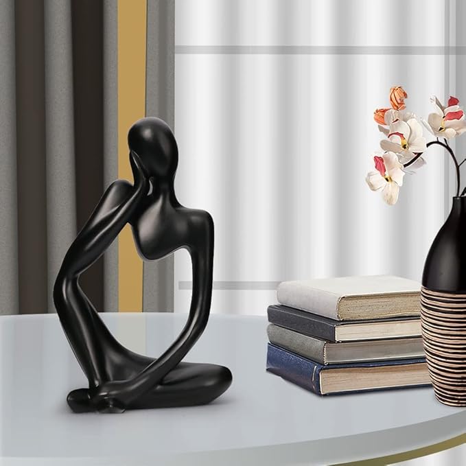 Home Decor Thinker Statue Accents, Set of 3 Thinker Sculptures Office Decor Modern Abstract Resin Decoration on Shelf Table Desk for Living Room Office Bedroom (Small Black)-Ruum Studio Home