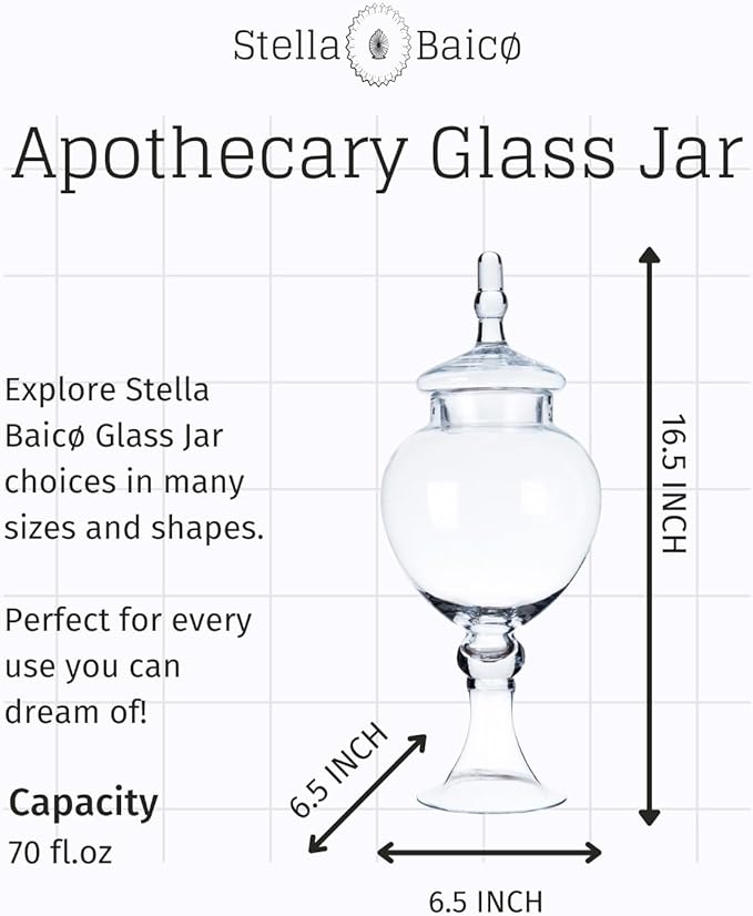 Large Glass Apothecary Jars with Lid, Clear Candy Jar for Candy Buffet, Fancy Decorative Glass Jar for Party, Wedding and Display, Tall Glass Candy Containers (Height: 16.5", Diameter: 6.5")-Ruum Studio Home