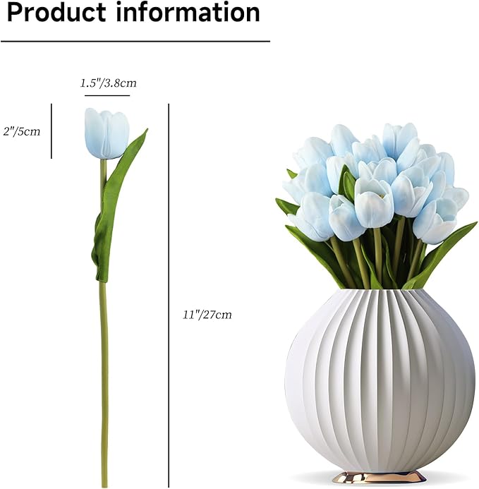 Buart Artificial Tulip in Bulk for Wedding Bridal Bouquet,Fake Flowers for Valentine's Day Mother's Day Easter Table Centerpieces Decorations(Light Blue,Real-Touch,12pcs)-Ruum Studio Home
