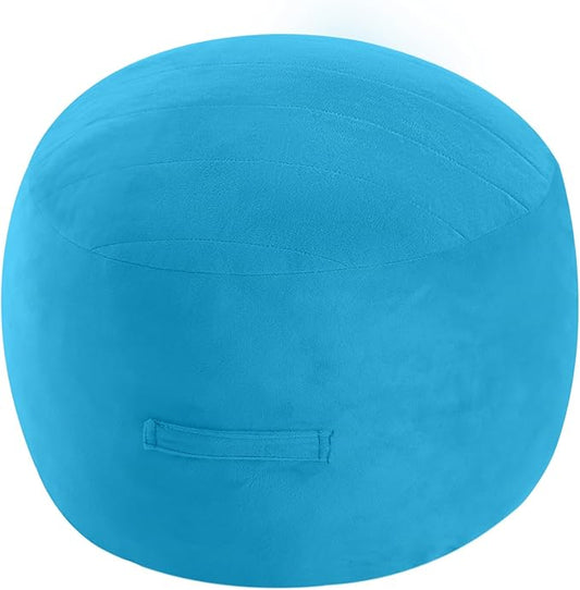 MeMoreCool Round Stuffed Pouf Ottoman Foot Rest, Floor Pouf Foot Stool with Soft Foam Chunk Filling, Small Round Ottoman Footstool Circle Footrest for Living Room, Blue-Ruum Studio Home