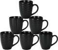 16 OZ Bone Coffee Mugs Set of 6 Matte Black, Large Ceramic Coffee Mugs Set with Different Texture Patterns, Porcelain Cups with Handle for Espresso Latte Tea Milk-Ruum Studio Home