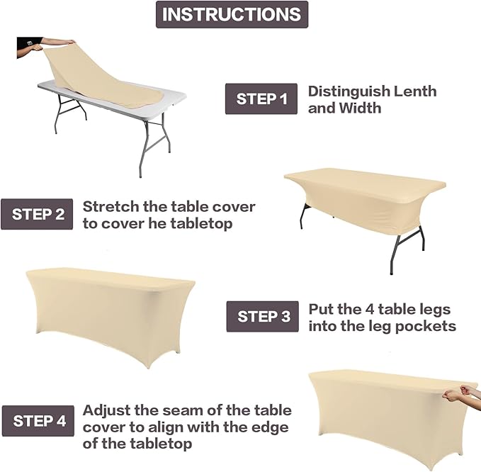IVAPUPU 6FT Table Cloth for Rectangular Fitted Events Stretch Champagne Table Covers Washable Cover Spandex Tablecloth Protector for Party, Wedding, Cocktail, Banquet, Festival-Ruum Studio Home
