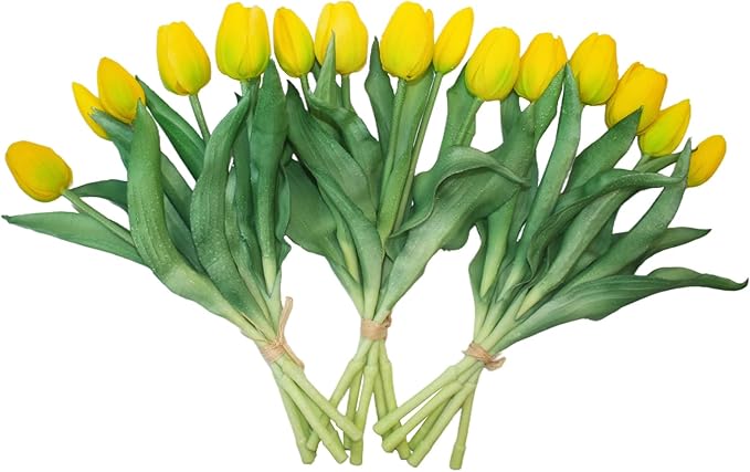 15pcs Artificial Tulips Flowers, Fake Tulips Real Touch, Faux Latex Bouquets, for Party Wedding Home Room Decoration (Yellow)-Ruum Studio Home