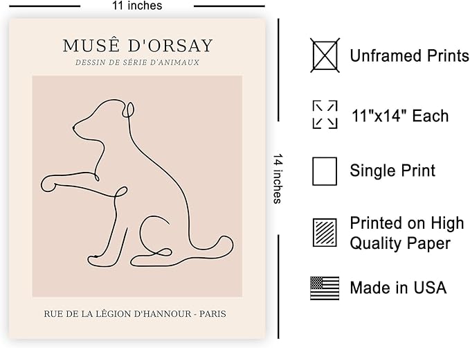 Poster Master Vintage Poster - Retro One Line Dog Drawing Print - Dog Art - Minimal Gift for Men, Women, Animal Lover - Abstract Wall Decor for Home, Office, Bedroom - 11x14 UNFRAMED Wall Art-Ruum Studio Home