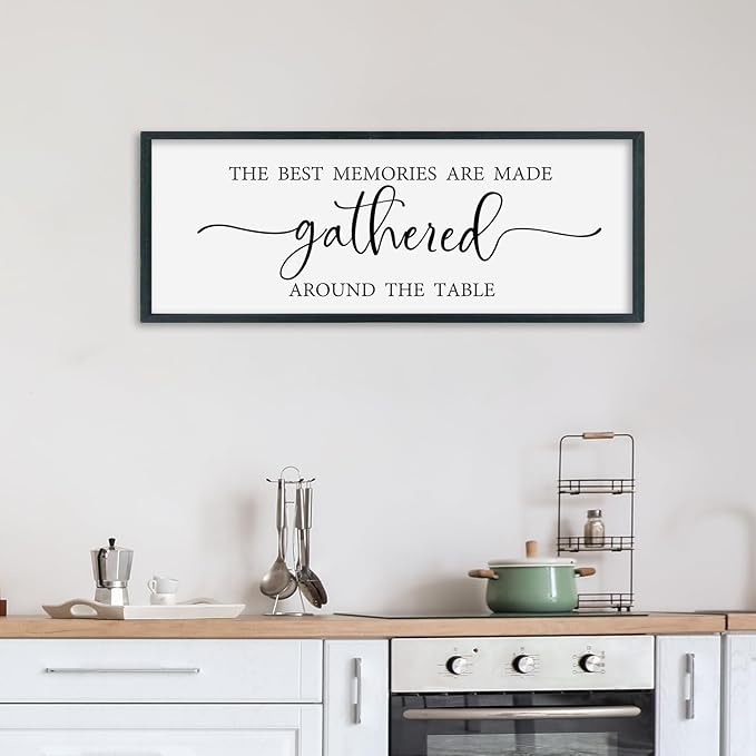 SRSZHIYUE The Best Memories Are Made Gathered Around The Table Sign Wall Decor Art 40"×15" for Kitchen Dining Room Large Wood Framed Wall Hanging (Black)-Ruum Studio Home
