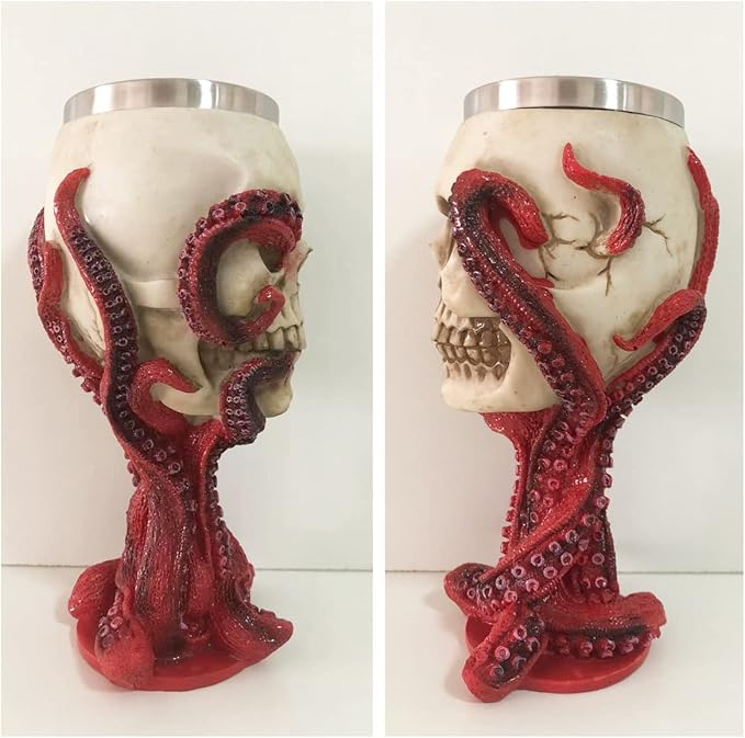 Skull Goblet Chalice Wine Cups Medieval Chalice Skull Cup Stainless Steel 3D Whisky Shot Glasses Realistic Resin Octopus Tentacle Beverage Halloween Drinking Cup Novelty-Ruum Studio Home