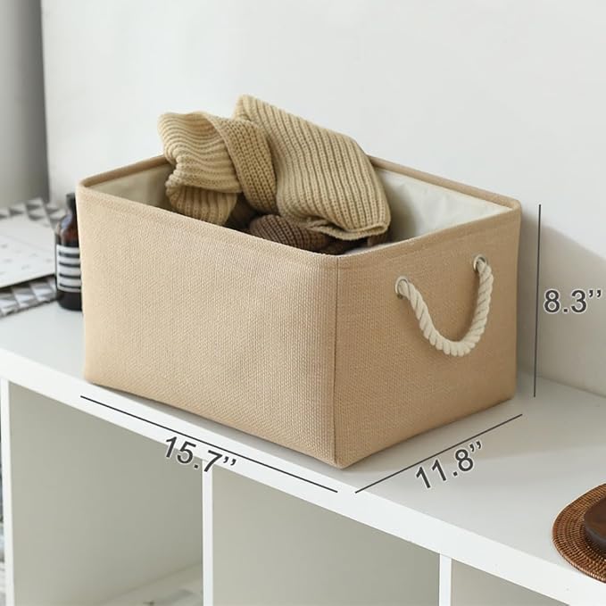 TheWarmHome Organization and Storage Bin for Shelves - Large 3 Pack 16x12x8 inch Storage Basket for Organizing, Canves Storage Cubes for Organizer Toy Closet Cloth Gift (Beige)-Ruum Studio Home