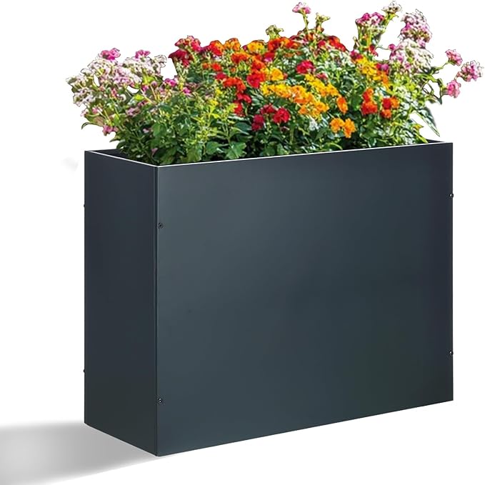 SUNNYPARK Large Metal Planter Box 32”x 12”x 24”, Rectangular Modern Grey Metal Planter Box Heavy Duty with Drainage Holes for Outdoor Garden Patio-Ruum Studio Home