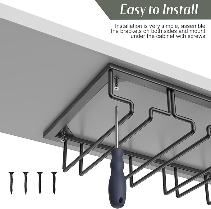 Xverycan Wine Glass Rack Under Cabinet, 12 Row Extreme Large Stemware Hanger, Metal Wine Goblet Holder, DIY Bar Glass Storage Rack for Bar Counter, Kitchen, Screws Included-Ruum Studio Home
