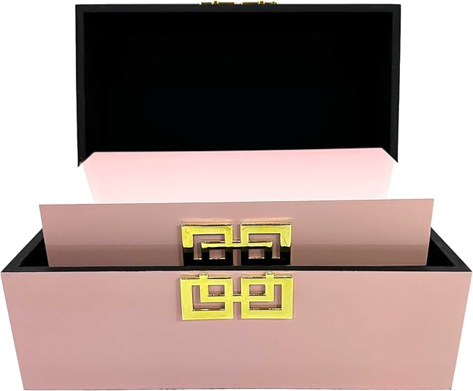 Galt International Storage Box Set Decorative Storage Box w/Hinged Lid Classic Design Wood Decor Boxes with Geometric Clasp Storage for Bedroom & Home - Set of 2 (Pink & Gold)-Ruum Studio Home